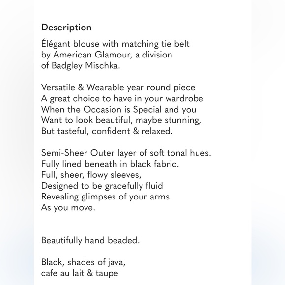~ BADGLEY MISCHKA~ Élégant Special Attire Blouse~Lovely~ size Small - Picture 14 of 15